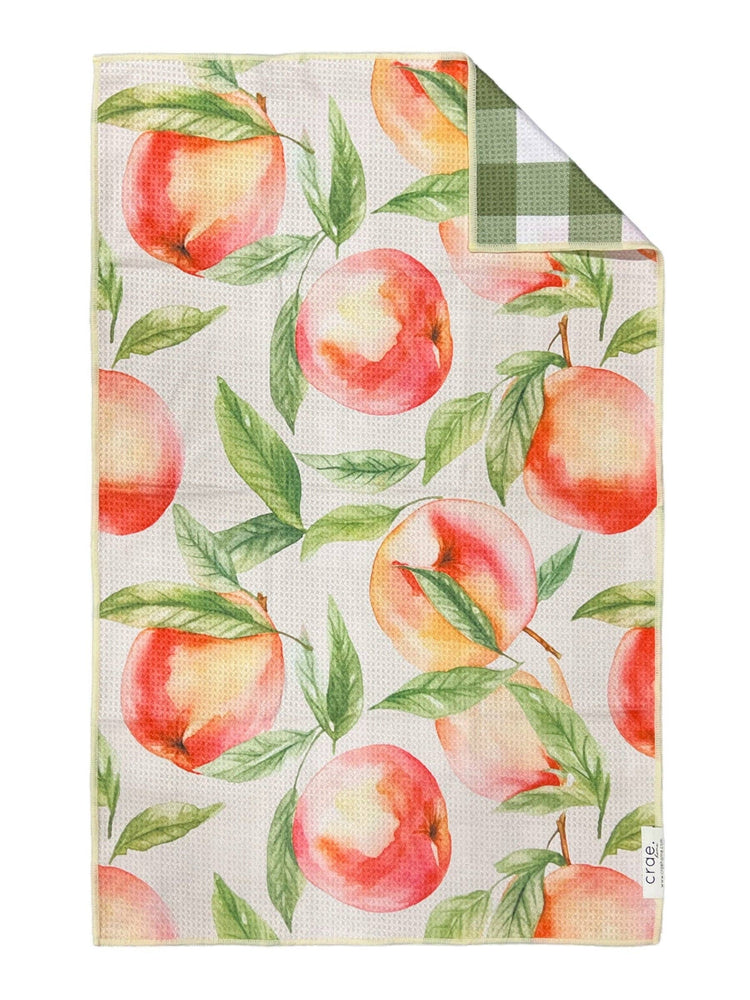 Peaches and Cream: Reversible Hand Towel: Orange/Cream/Green / 19x29 in / Hand Towel