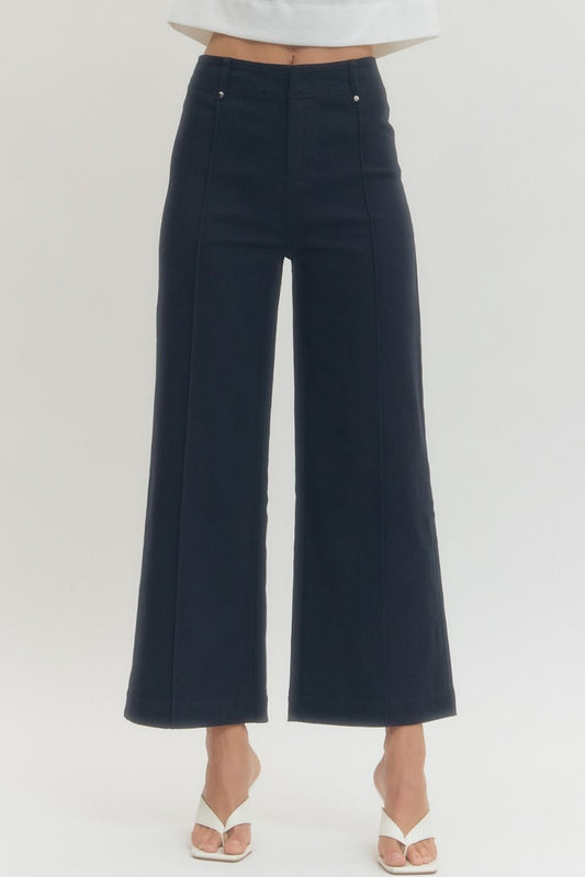Solid High Rise Wide Leg Pants