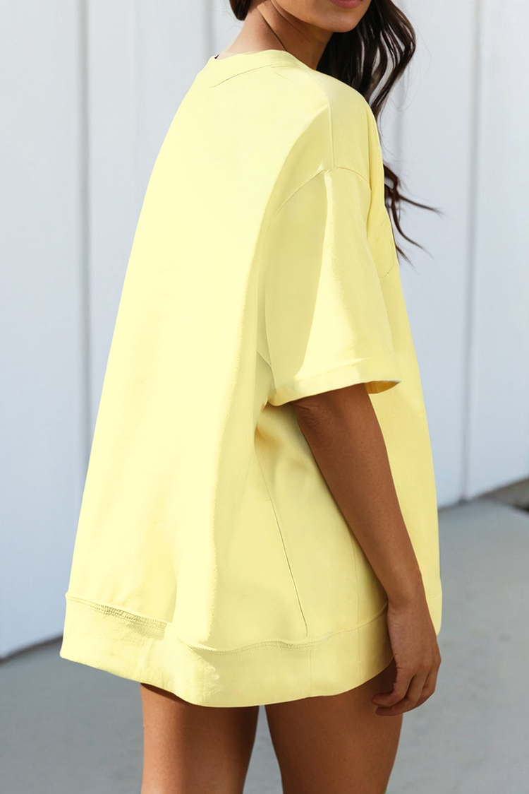 Solid Oversized Tee Shorts 2pcs Outfit