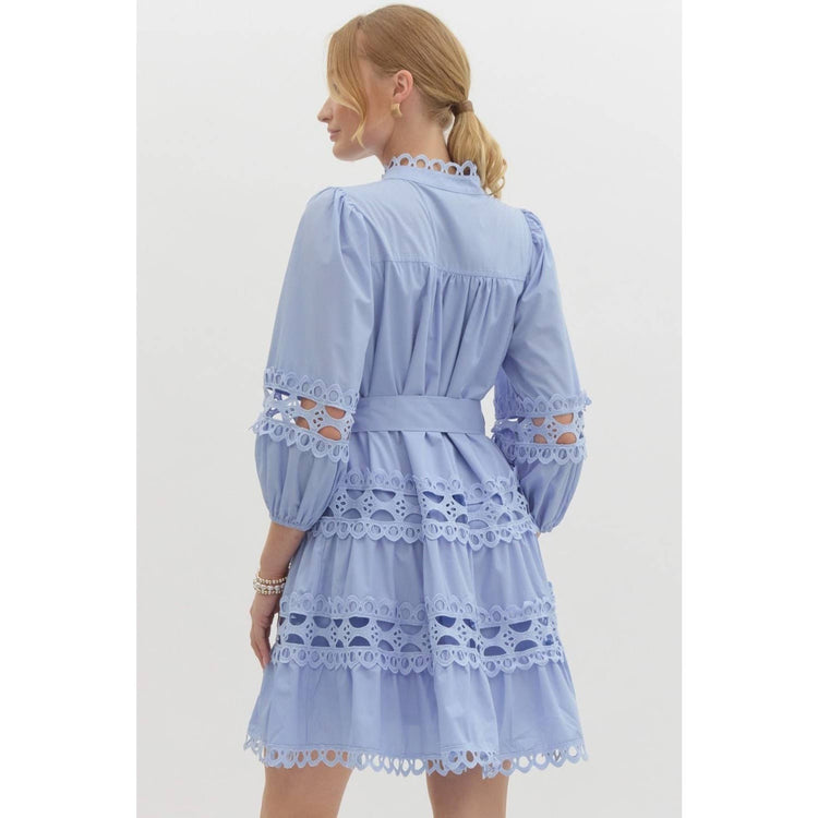 Lace trim Solid pearl button up mini dress