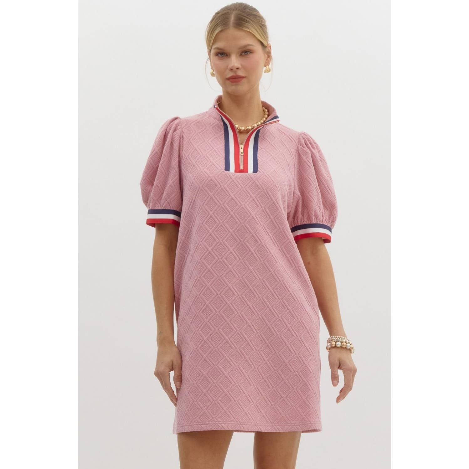 Solid diamond pattern textured knit mini dress
