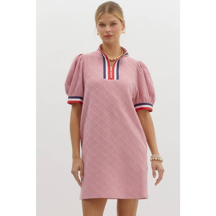 Solid diamond pattern textured knit mini dress