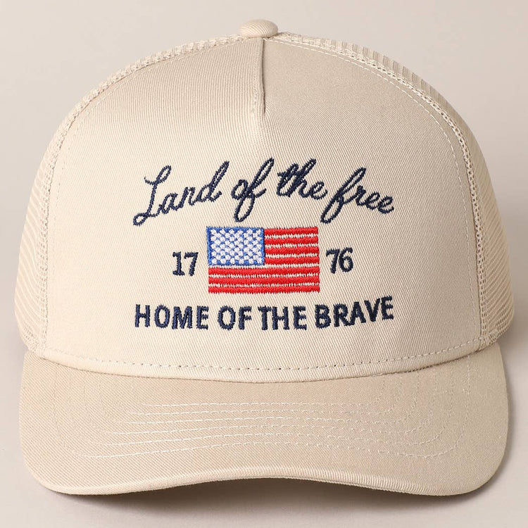 Land Of The Free Embroidery MeshBack Trucker Hat : Putty / ONE SIZE