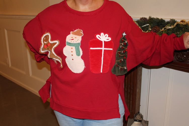 Gingerbread Man, Snowman, Present, Tree Crewneck