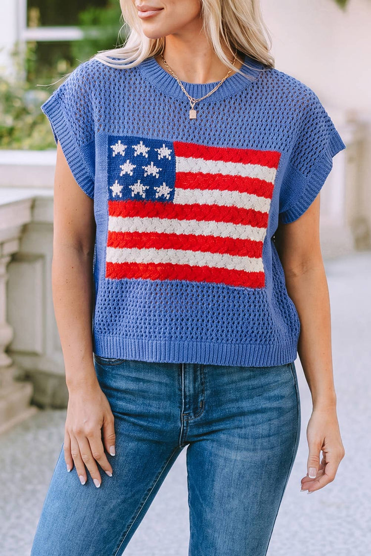 Flag Graphic Short Sleeve Sweater Top