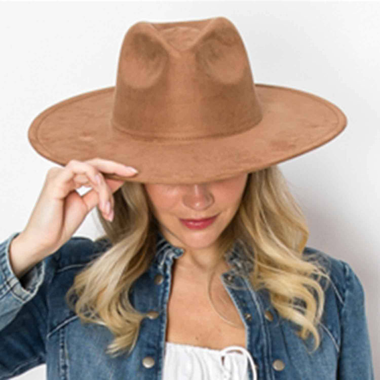 Wide Brim suede Hat - CAMEL