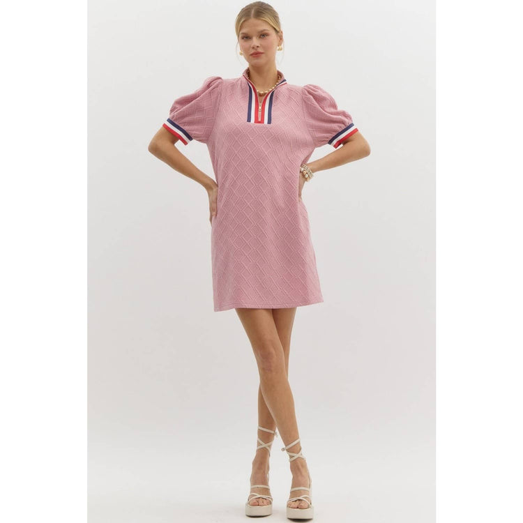 Solid diamond pattern textured knit mini dress