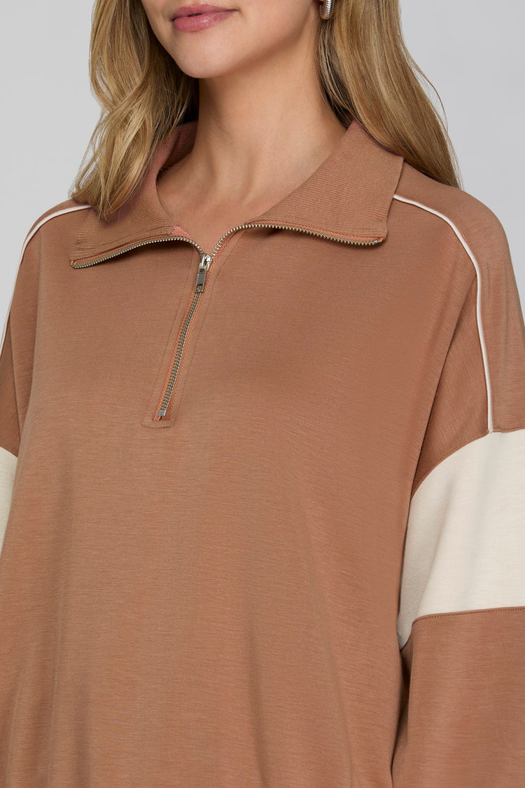 LONG SLEEVE HALF ZIP KNIT SET WITH CONTRAST DETAIL