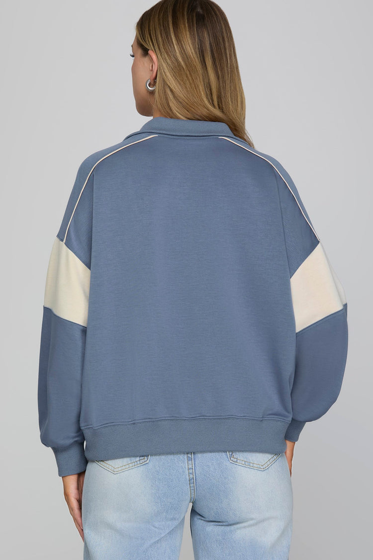 LONG SLEEVE HALF ZIP KNIT SET WITH CONTRAST DETAIL