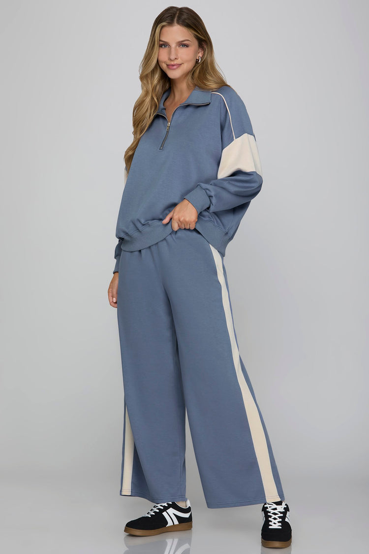 LONG SLEEVE HALF ZIP KNIT SET WITH CONTRAST DETAIL