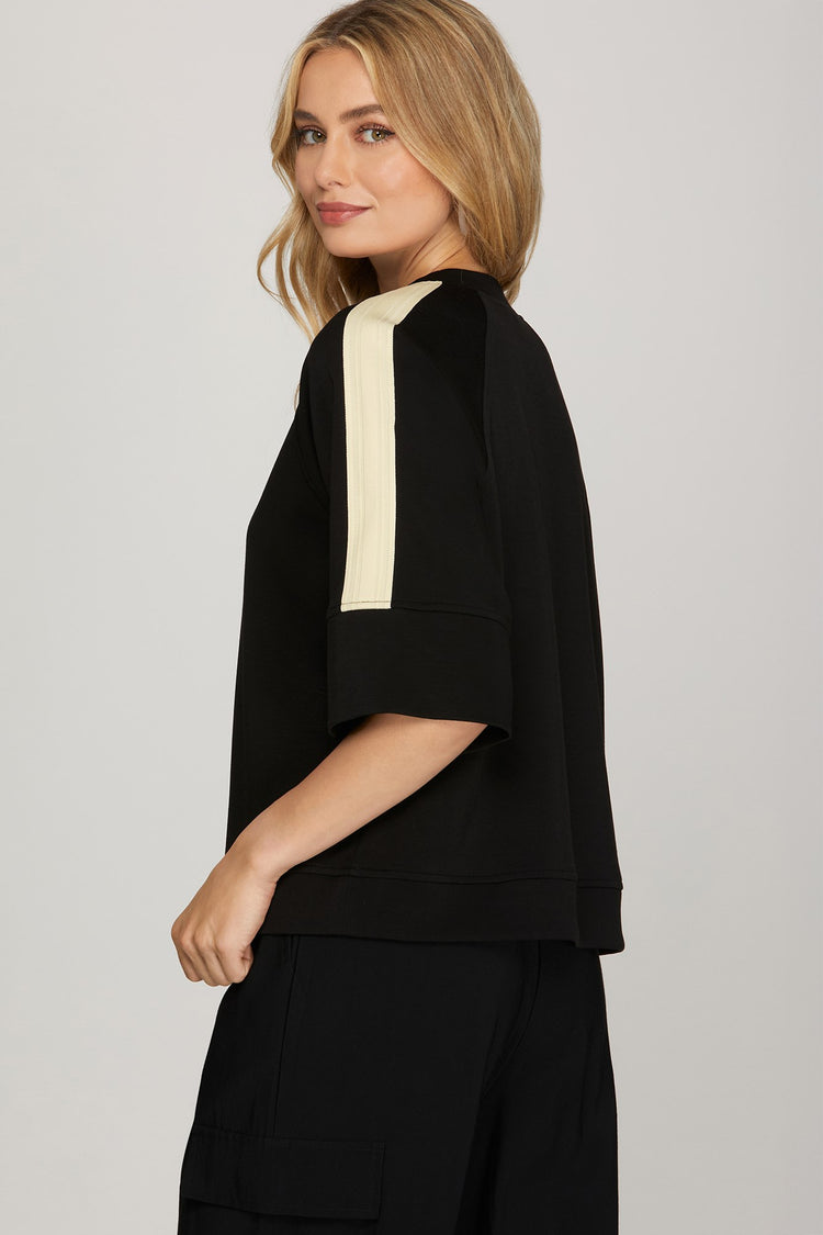 HALF SLEEVE SCUBA KNIT SET WITH CONTRAST TAPE