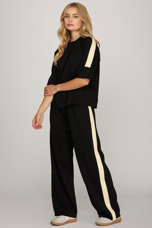 HALF SLEEVE SCUBA KNIT SET WITH CONTRAST TAPE