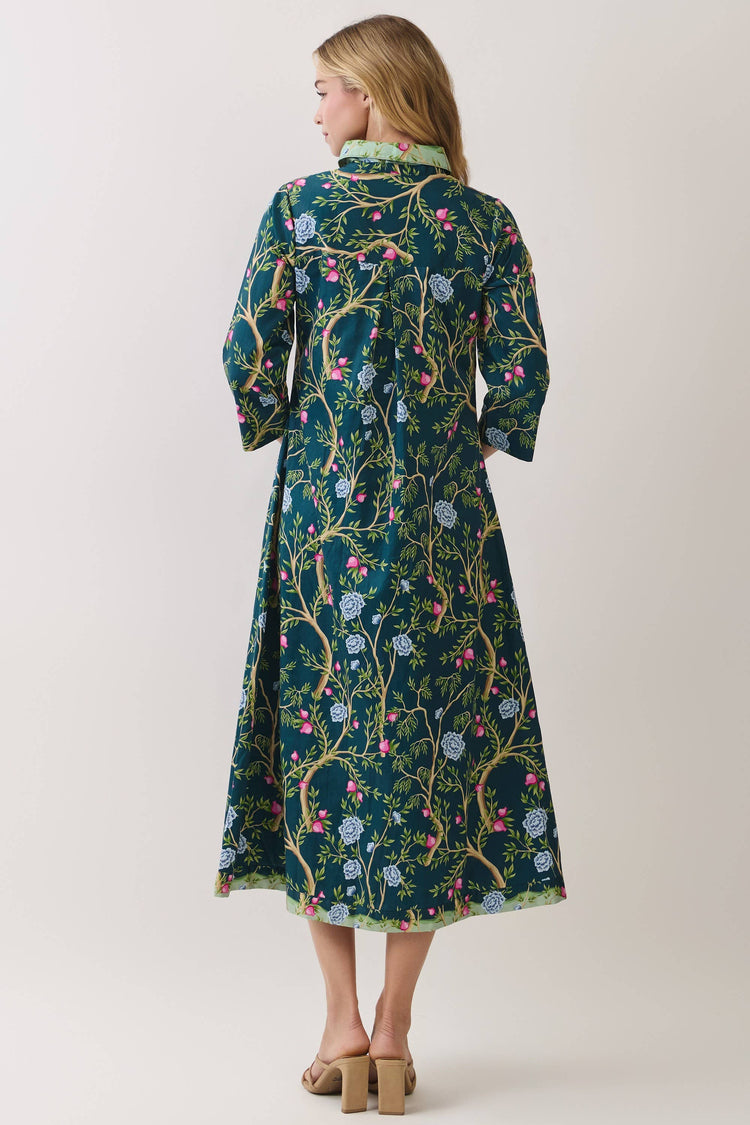 Botanical Print Button Front Midi Dress