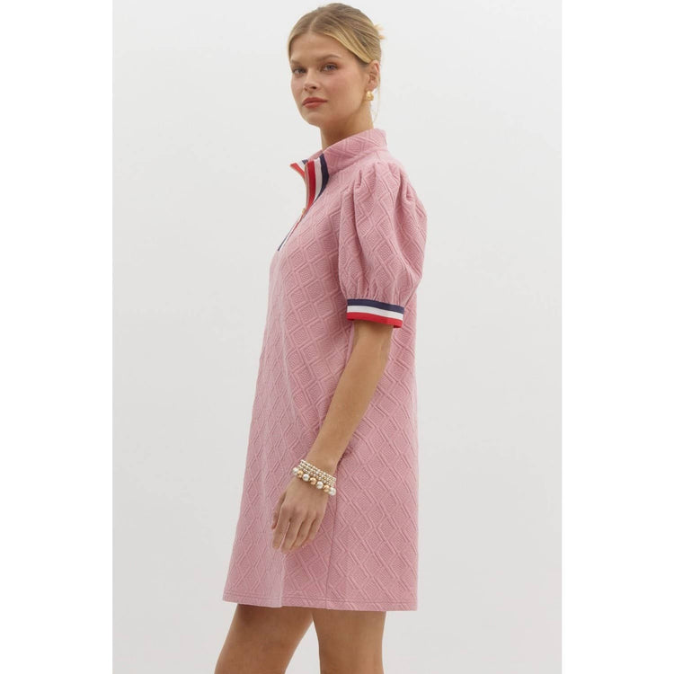 Solid diamond pattern textured knit mini dress