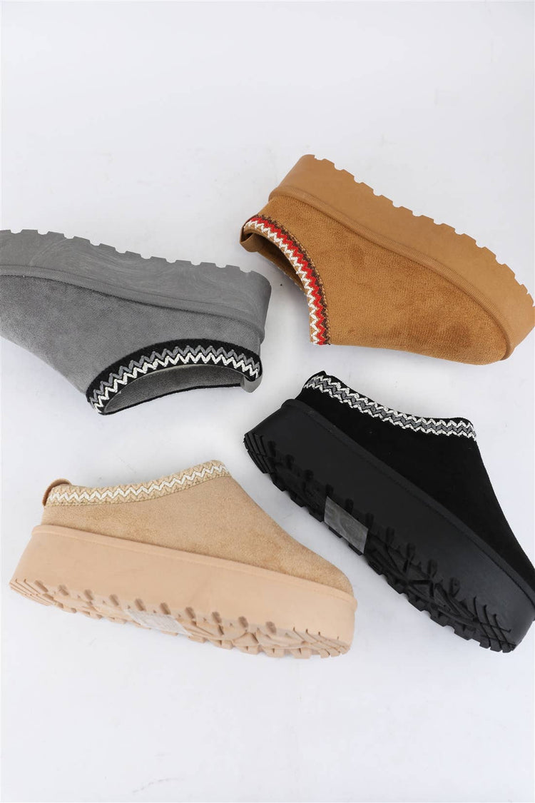 SLIP ON UGG INSPIRED PLATFORM SLIPPER: TAN