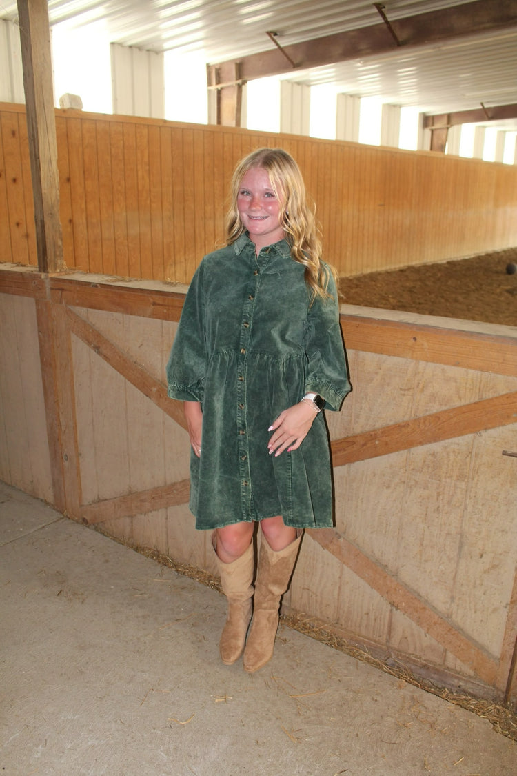 Mineral Wash Button Front Babydoll Shirt Dress