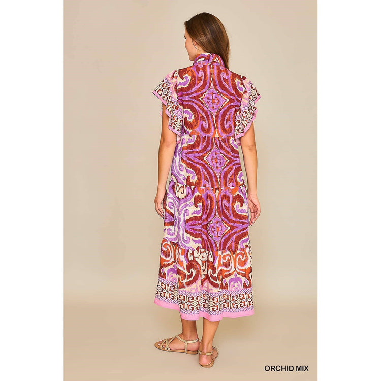 Orchid Mix Print Midi Dress