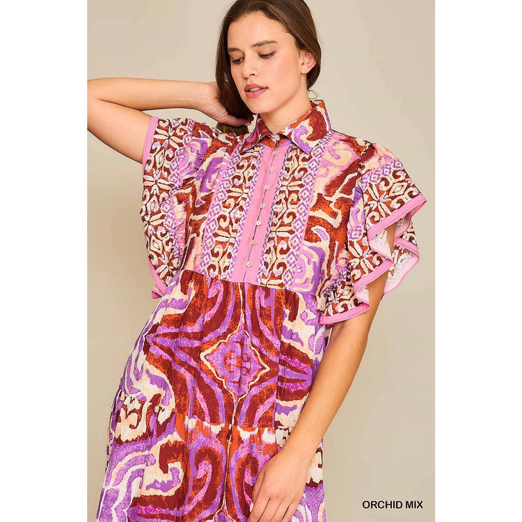 Orchid Mix Print Midi Dress