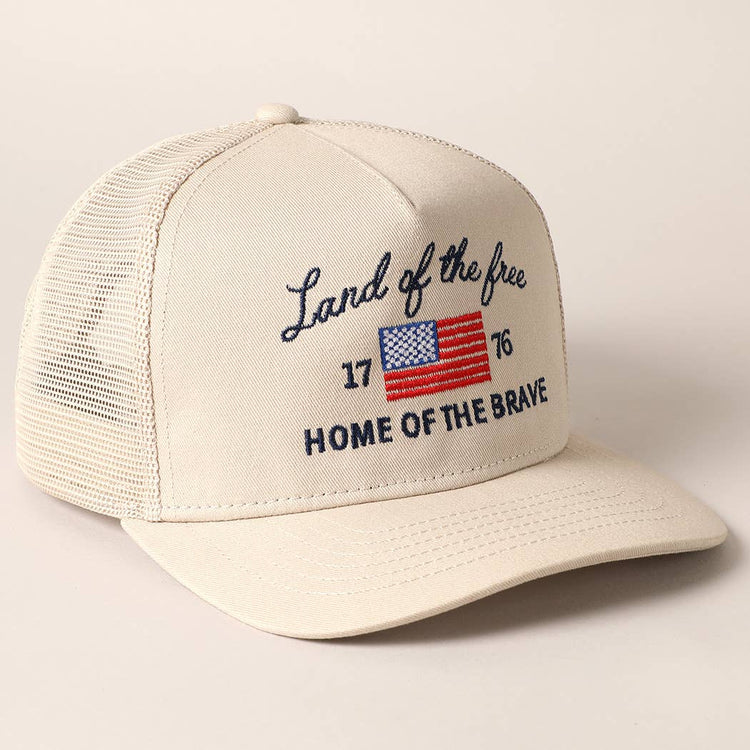 Land Of The Free Embroidery MeshBack Trucker Hat : Putty / ONE SIZE
