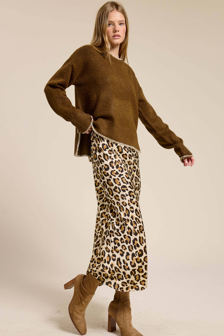 Dressy Satin Skirt Long Panel Skirt: Classic Leopard