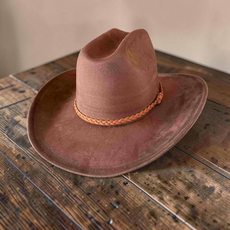 Vegan Suede Cowboy Hat W/ Suede Hat Band : Brown