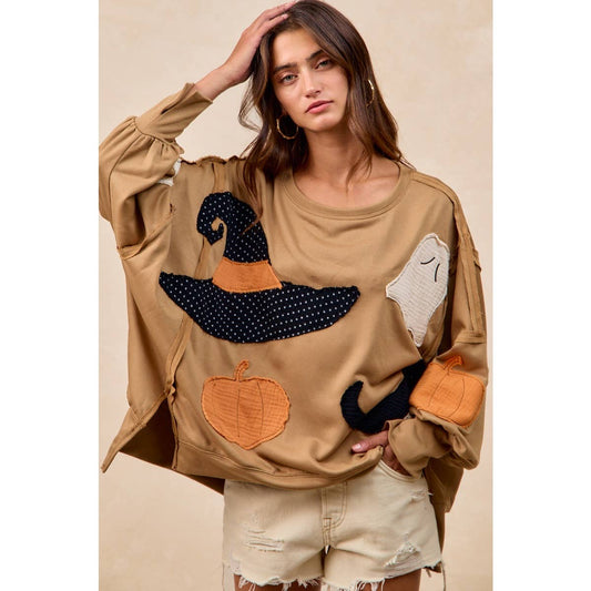 HALLOWEEN THEME PATCHWORK FRENCH TERRY SWEATSHIRT