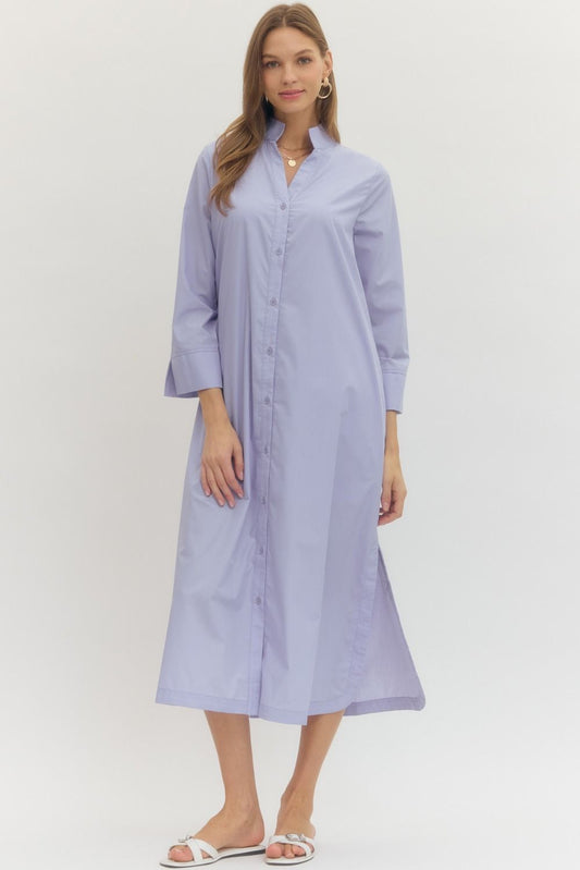 Solid 3/4 Sleeve Midi Dress
