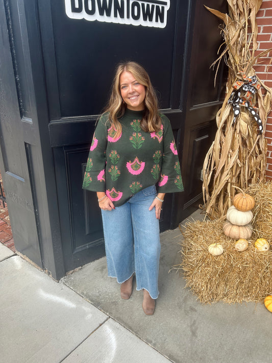 Floral Knit Sweater Top