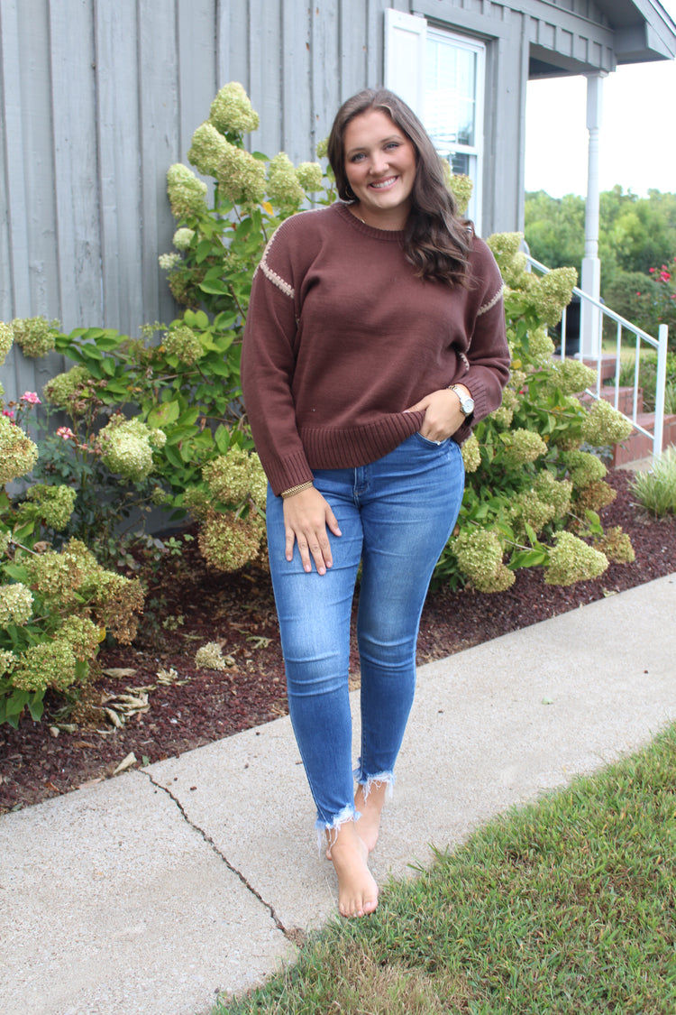 Chocolate Sweater with embroidered detail