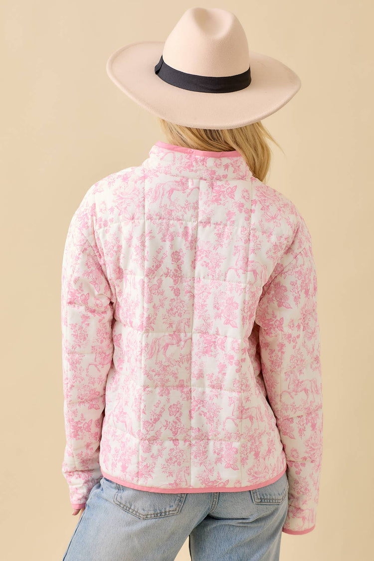 Vintage Print Quilted Padded Jacket With Binding Detail