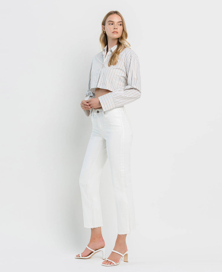 MID RISE CLEAN CUT RAW HEM CROP STRAIGHT JEANS WHITE