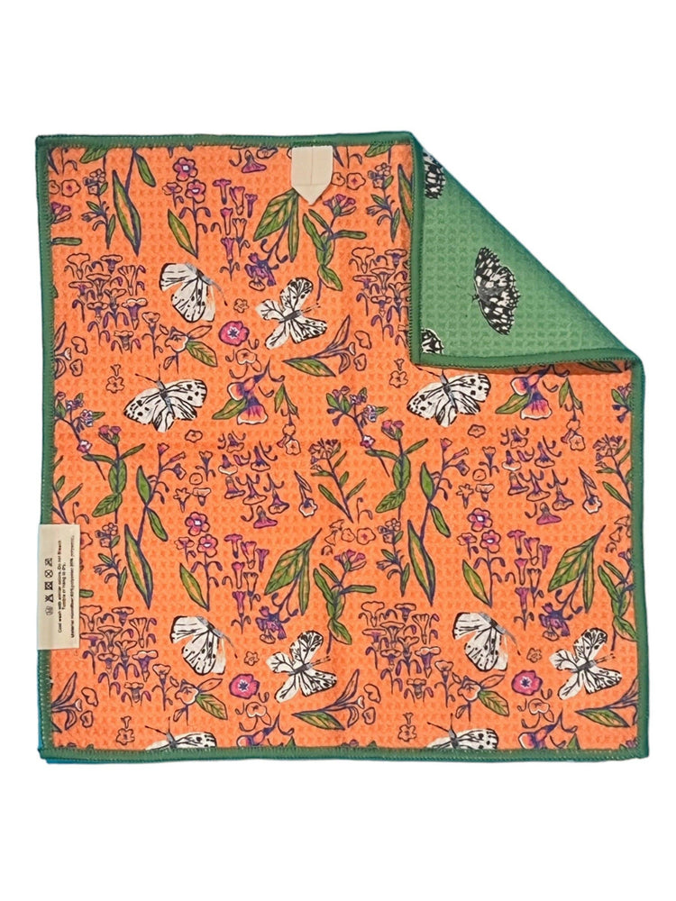Papillon: Reversible Washcloth: Green/Orange / 12x12 in