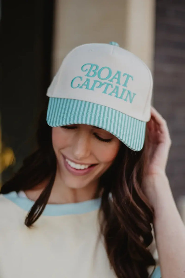 Boat Captain Two-Toned Retro Hat: Aqua and Green Stripe