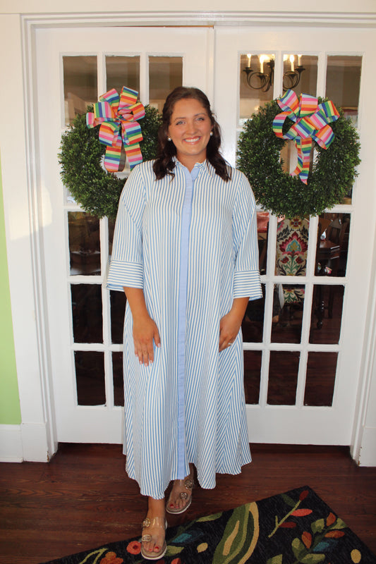 Striped Long Sleeve Midi Dress