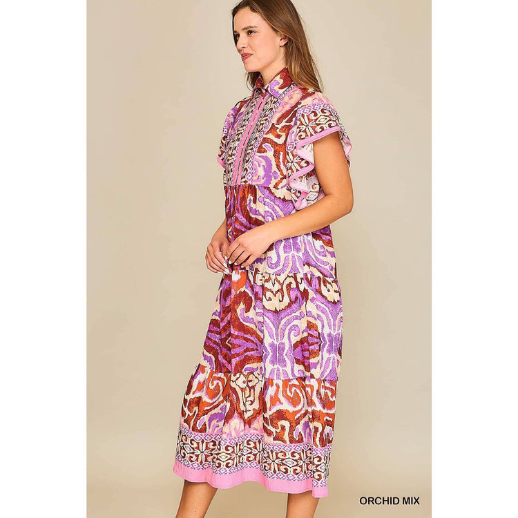 Orchid Mix Print Midi Dress