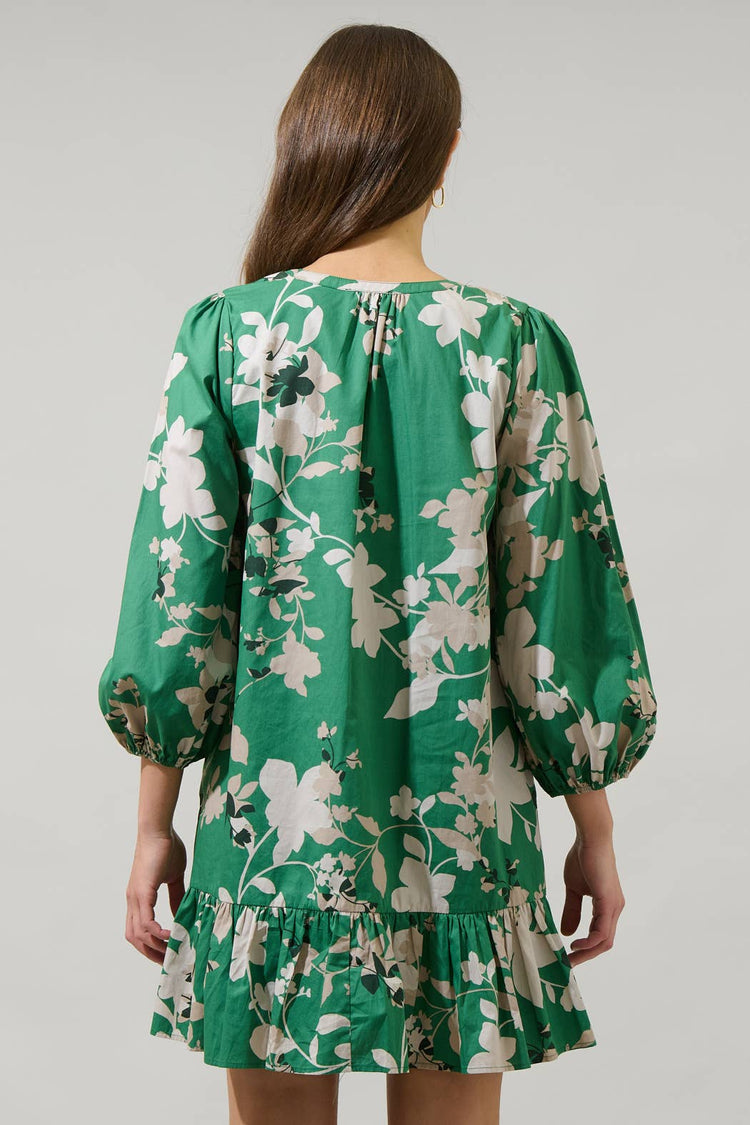 Nora Floral Whine Shift Mini Dress: MultiGreen