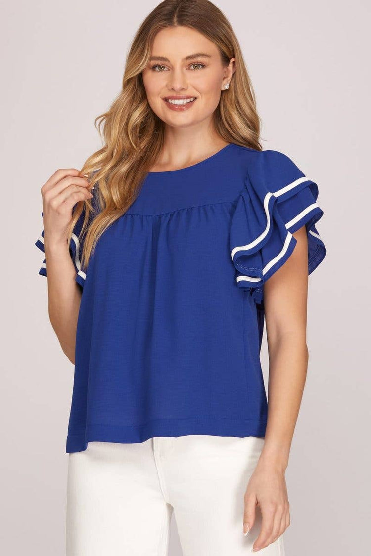 Ruffle Sleeve Game Day Woven Top
