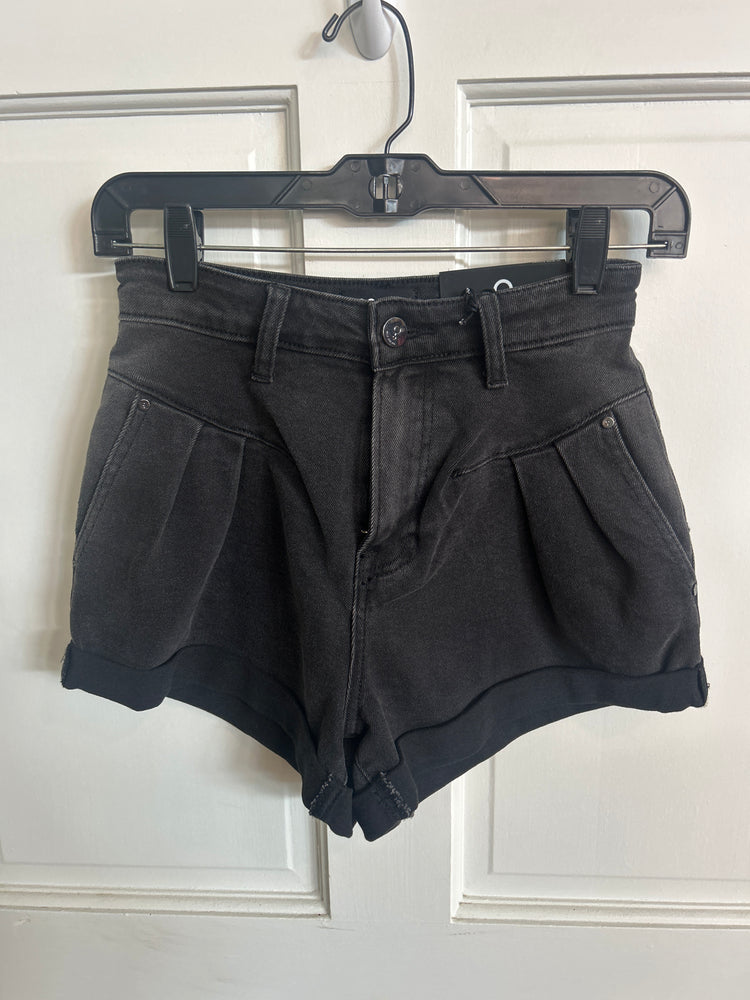 Casen High Rise Roll up Denim Shorts - Black