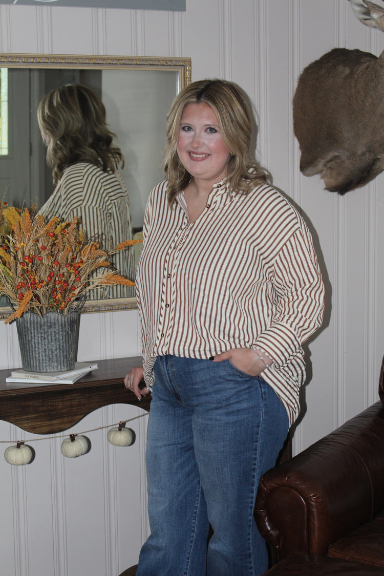 Textured Striped Long Sleeve Button Up Shirt