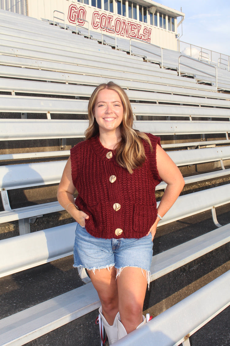 Maroon Solid sweater knit sleeveless vest top