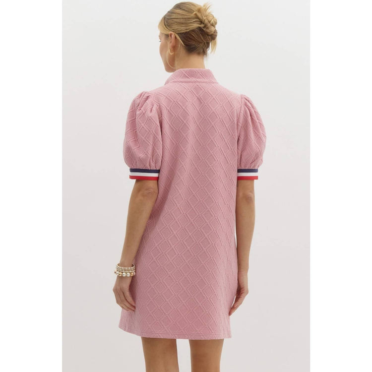 Solid diamond pattern textured knit mini dress