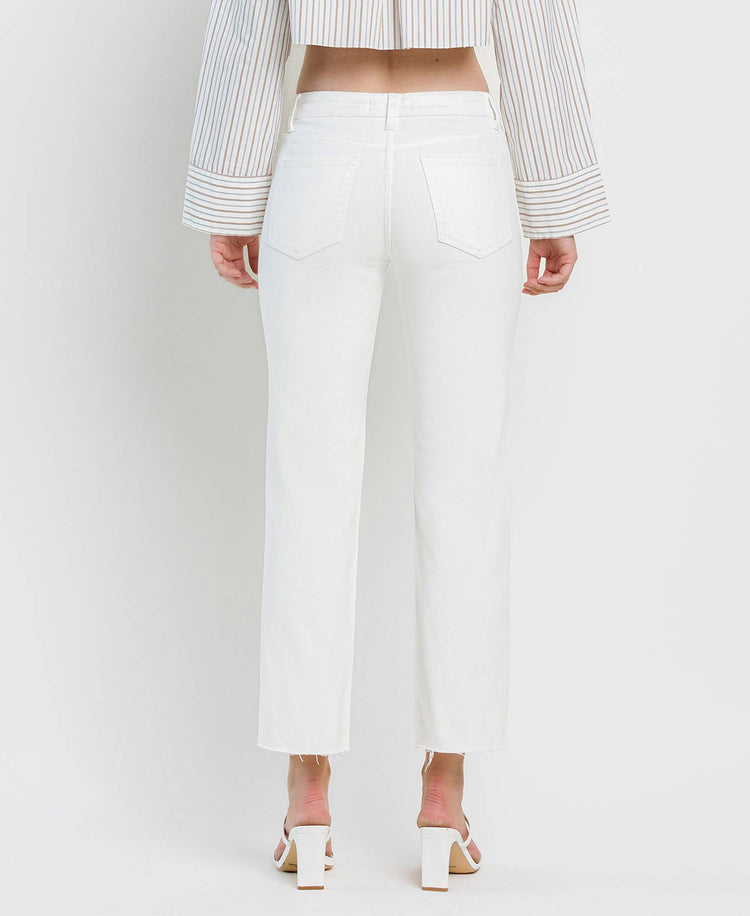 MID RISE CLEAN CUT RAW HEM CROP STRAIGHT JEANS WHITE