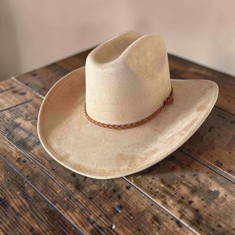Vegan Suede Cowboy Hat W/ Suede Hat Band : Camel