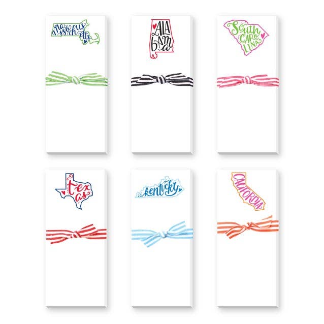 HAND LETTERED STATE SKINNIE NOTEPAD: BLUE WITH LIGHT BLUE STATE