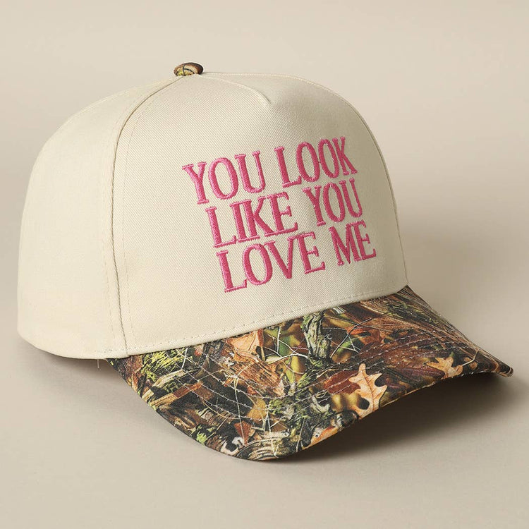 You Look Like You Love Me Embroidery Camo Trucker: CAMO-PINK / ONE SIZE