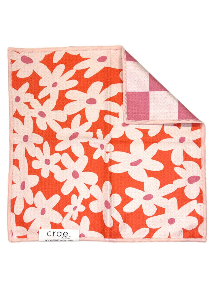 Check Your Blossoms: Reversible Washcloth: Pink/Orange / 12x12 in / Washcloth