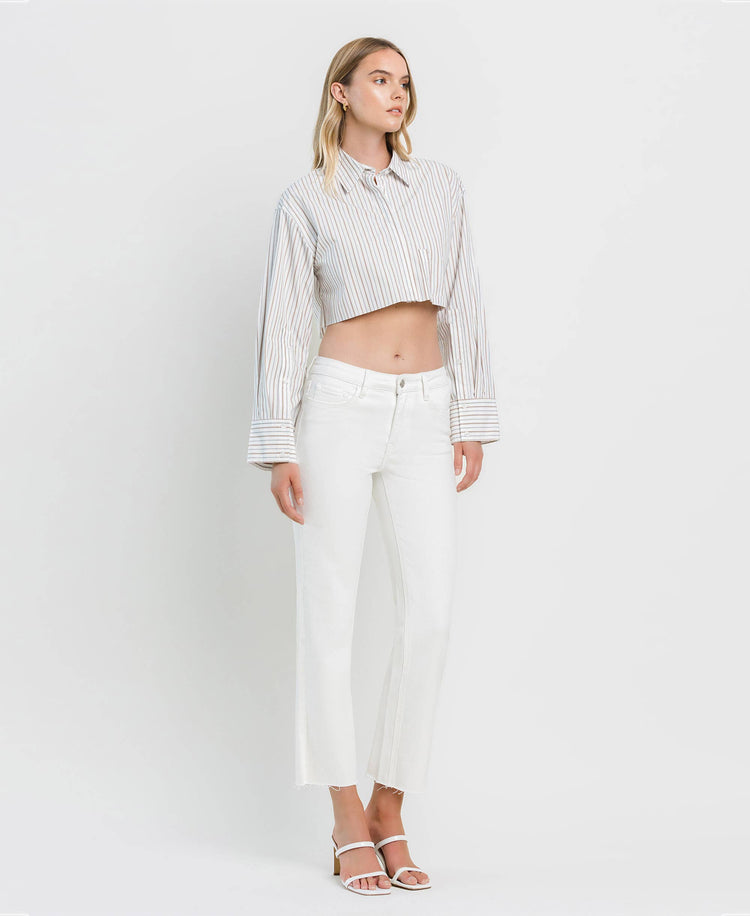 MID RISE CLEAN CUT RAW HEM CROP STRAIGHT JEANS WHITE