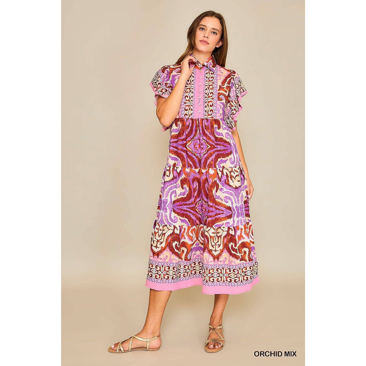 Orchid Mix Print Midi Dress