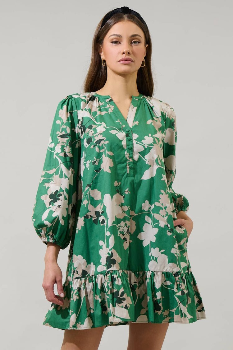 Nora Floral Whine Shift Mini Dress: MultiGreen