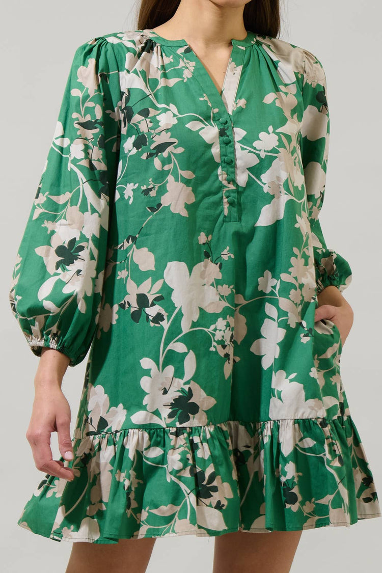 Nora Floral Whine Shift Mini Dress: MultiGreen